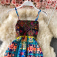 Printed ethnic embroidery suspender dress  3185