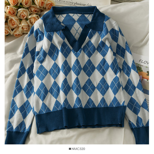 Pull-over polyvalent à manches longues et revers pour femme, tricot, automne 2001