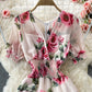 Robe élégante à imprimé rose et col en V 3082