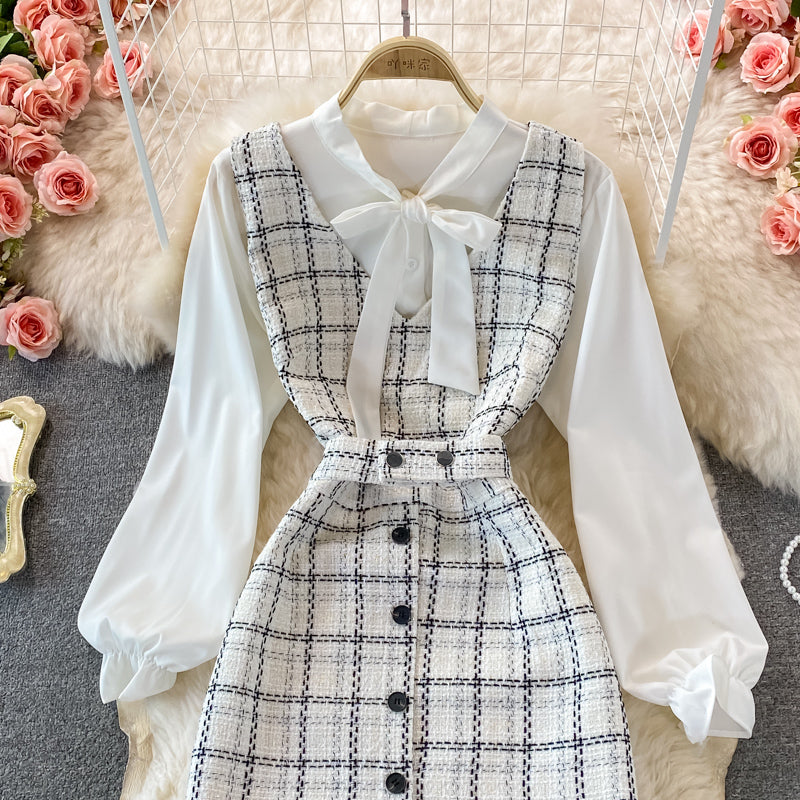 Celebrity temperament V-neck vest vest skirt white shirt  2869