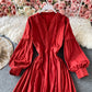 Robe à col en V et manches lanternes avec coupe-vent douce à la taille 3183