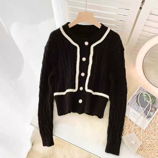 Nouveau style, petit vent mondain doux, tempérament, slim court, pull torsadé, manteau cardigan 1450