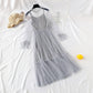 Mesh dress French elegant Sequin beaded lace up bottom skirt  2456