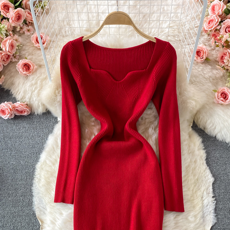 Small fragrance knitted dress French Retro  3074
