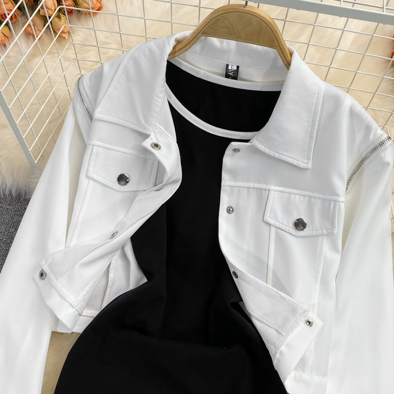 Ensemble deux pièces robe jupe gilet fendue noire 2855