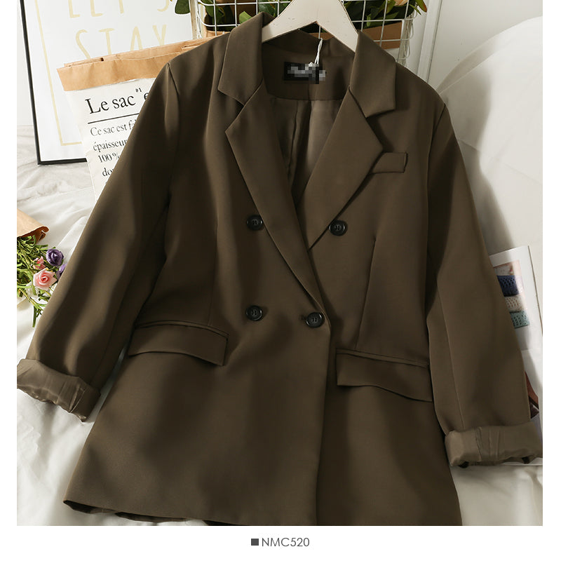 Han Fan loose and thin double breasted large pocket medium long coat small suit  2097