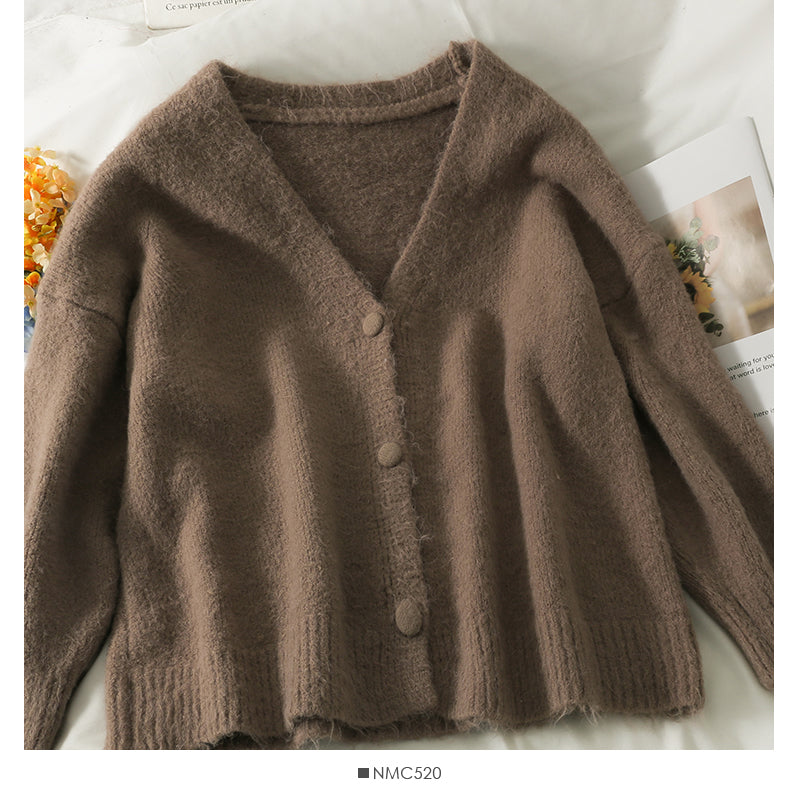 Pull femme col bas cardigan simple boutonnage haut à manches longues couleur unie polyvalent 2044
