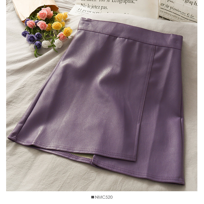 Jupe portefeuille taille haute polyvalente de couleur unie irrégulière 2536