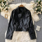 Women's Scarf Collar long sleeve single car leather coat  1510
