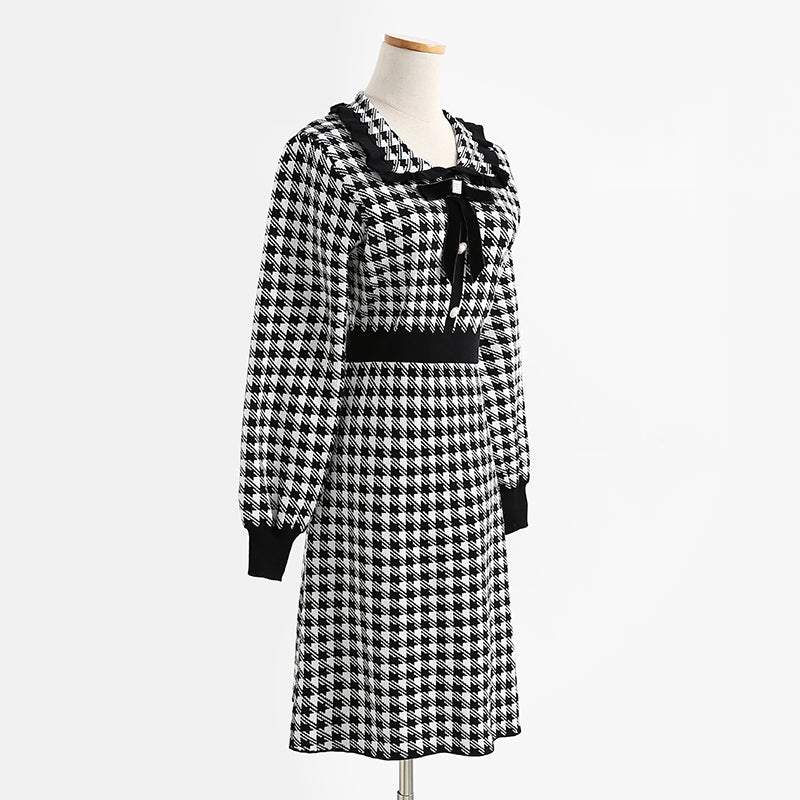 Qianniao lattice slim waist knit dress women's high waist bottomed skirt  2342
