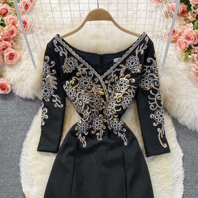 Jupe portefeuille longue coupe slim Hepburn brodée de sequins 3252