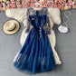 Robe de banquet mi-longue slim à lacets en maille avec broderie 3162