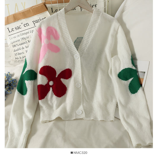 Pull slim à col bas et simple boutonnage imprimé pour femme, nouveau pull cardigan polyvalent à manches longues 2082