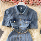 Robe en jean à revers et manches bouffantes 2965