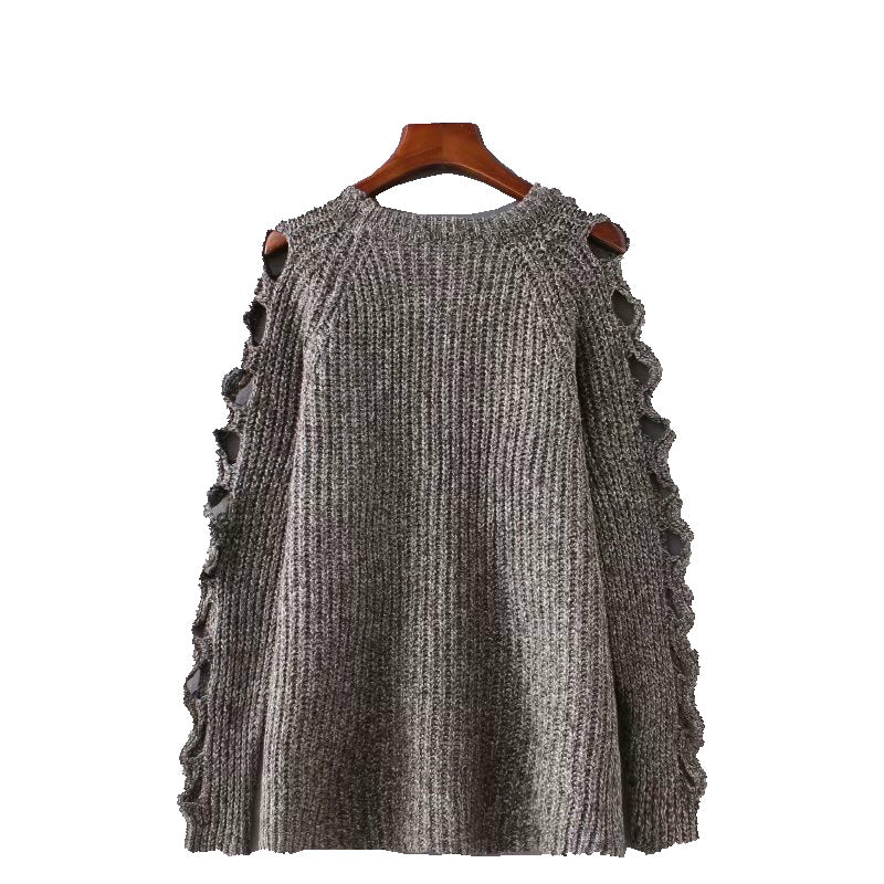 Nouveau pull d'automne et d'hiver creux de couleur unie pull ample épaissi et pull 1373