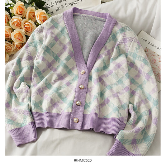 Cardigan coréen ample et fin en tricot perlé à boutonnage simple 1809