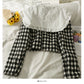 Splicing wooden ear edge doll neck long sleeve small coat for women  2113