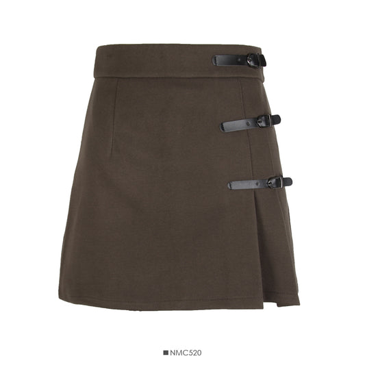 Jupe trapèze slim taille haute à boucles multiples 2578