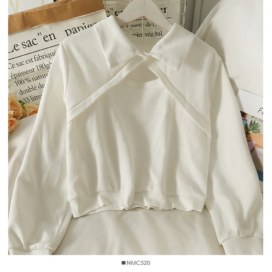 Pull à manches longues polyvalent court pour femme d'automne 1875
