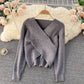 Pull col en V doux tempérament pull femme pull mode 1625
