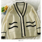 Pull femme nouveau pull rayé ample fin à simple boutonnage 2073