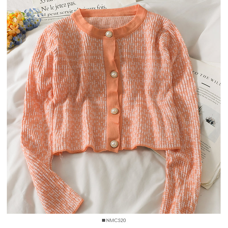 Pull à carreaux à simple boutonnage et col rond vintage coréen 2030