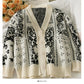 Cardigan à simple boutonnage imprimé vintage pull ample pour femme nouveau pull polyvalent à manches longues et col en V mode 2031