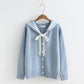 Pull à manches longues à col bleu marine, cardigan en tricot avec nœud papillon pour étudiant 1414