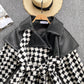 Diamond stitching contrast coat women's waist lace up design feeling high waist and thin  1487