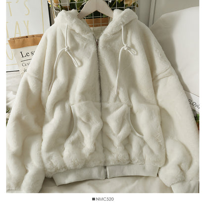 Versatile thickened Hoodie Korean drawstring lace up loose top  2117