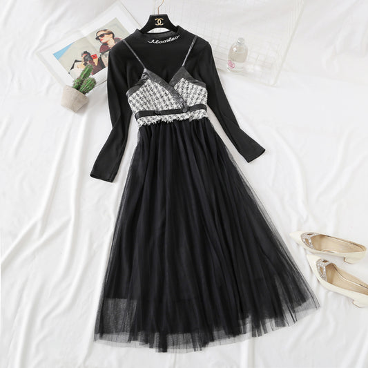Wool suspender vest mesh bottomed dress two-piece suit  2287