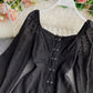 Robe en dentelle à manches longues et col carré avec manches lanterne à la taille 3155