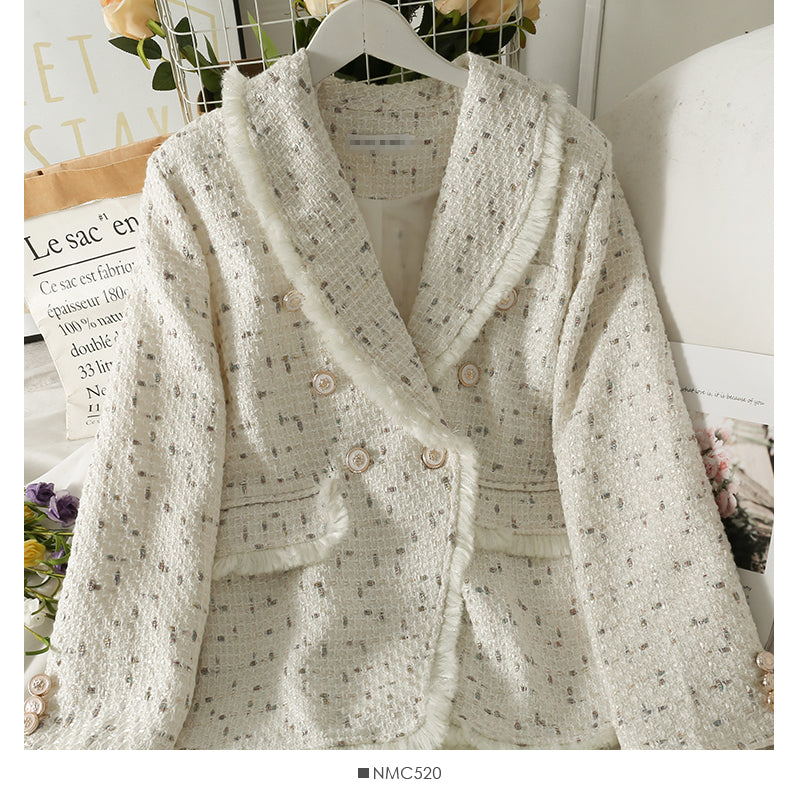 Korean fashion versatile rough edge suit collar foreign style single breasted coat  2111
