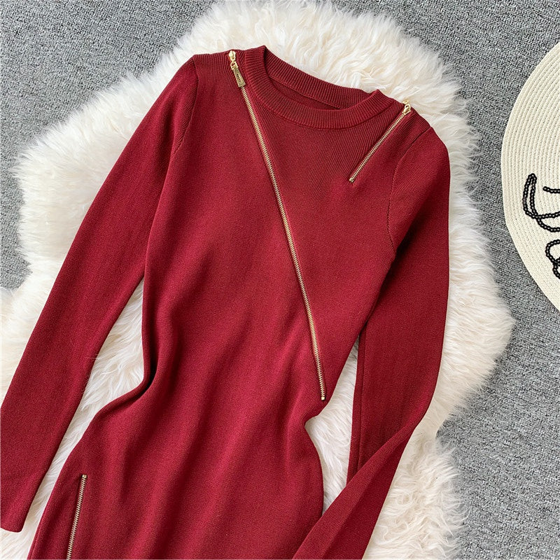 Robe en tricot col rond avec fessiers et jupe en laine à bas 3133