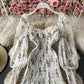 Slim Chiffon pleated floral Ruffle long sleeved dress for women  2727