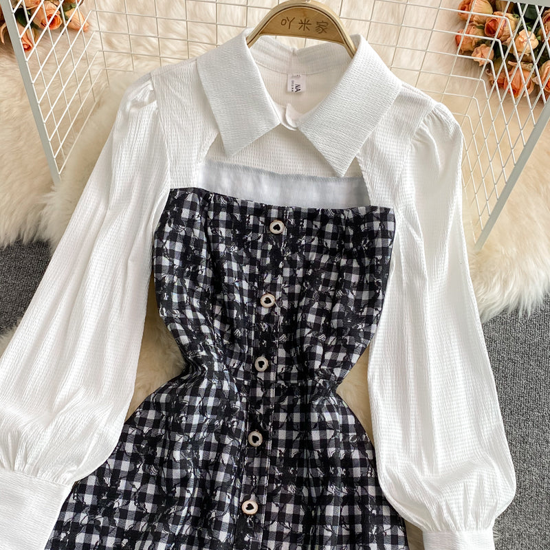 Robe patchwork à col chemise et découpe sur la poitrine, nouvelle conception 3119