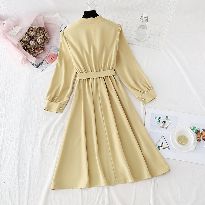 French knee length dress design sense of minority lace up solid color thin skirt  2150