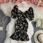 Robe portefeuille à imprimé floral, dos nu, col carré, manches bouffantes, queue de poisson, 2955