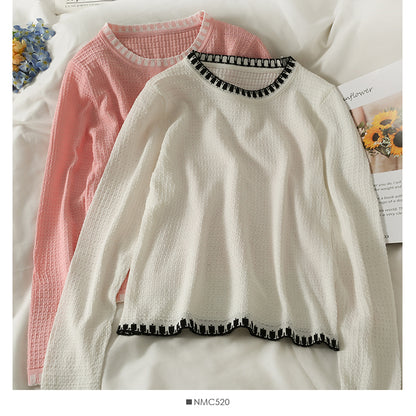 Pull col rond slim et slim pour femme, nouvelle chemise de bas assortie de couleur 2040