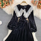 Robe en velours à col poupée et revers en dentelle 2861