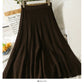 Hong Kong style retro vertical stripe elastic waist thin solid A-line skirt  2625