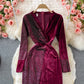 Robe portefeuille en velours à chaud, jupe longue, fermeture à la taille, coupe slim, 3235
