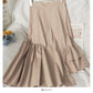 Korean irregular stitching versatile solid medium length A-line skirt  2610