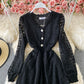 Women's dress with narrow waist and solid color bubble sleeve lace  3420