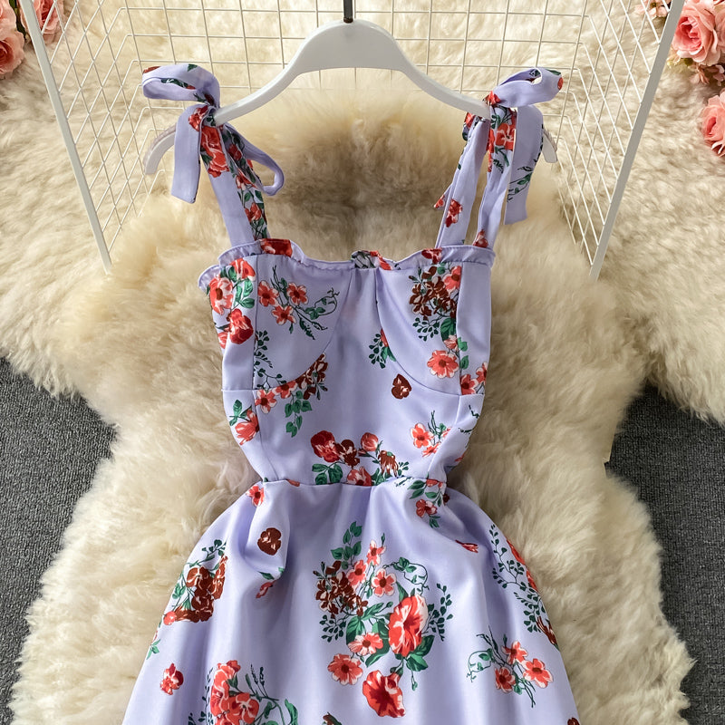Robe à volants mi-longue à motif floral avec nœud papillon 3316