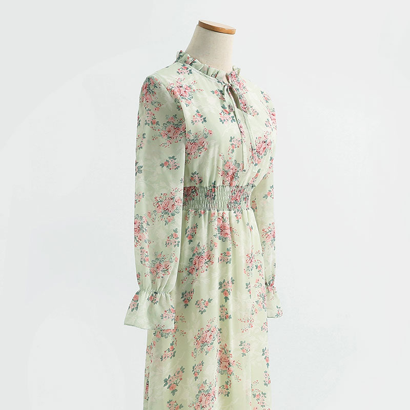 New gentle lace up long sleeve dress small and fresh  2218