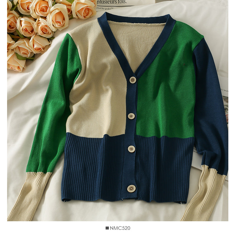 Haut cardigan à simple boutonnage avec coutures contrastées vintage Hong Kong pour femme 2025