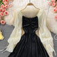 Robe bouffante en velours à col carré et taille haute 3372