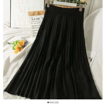 Knitted pleated skirt high waist solid color skirt  2572