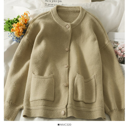 Pull col rond simple boutonnage ample et fin pour femme 1902